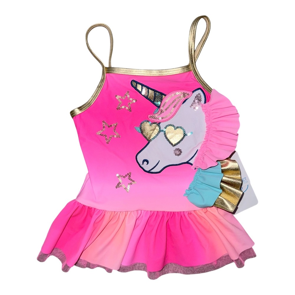 Flapdoodles Size 2T Little Girls 2 Piece Unicorn Swimsuit Pink Sherbert NWT